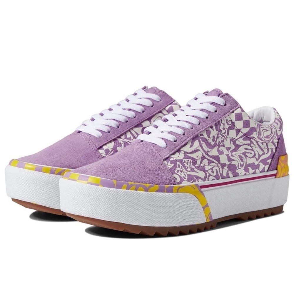 Vans Old Skool Stacked Wavy Days Platform Skate Shoes Purple Size 7 Women's - Picture 2 of 10